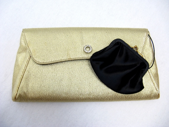 Vintage 1950s Gold Lame Evening Clutch 50s Metall… - image 2