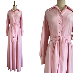 Vintage 1970s Sugary Sweet Pink Silky Knit Hostess Dress Size M