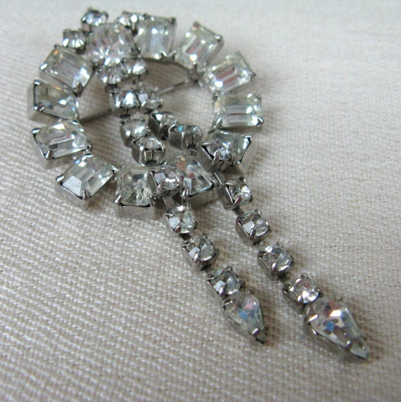 Vintage 1950s Brooch 50s Clear Rhinestone Brooch … - image 2