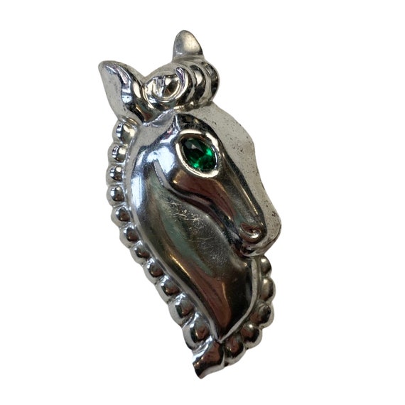 Vintage 1940s Silver Tone Horse Head Brooch Pin w… - image 1