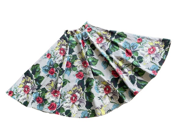 Vintage 1950s Cotton Barkcloth Floral Circle Skir… - image 1