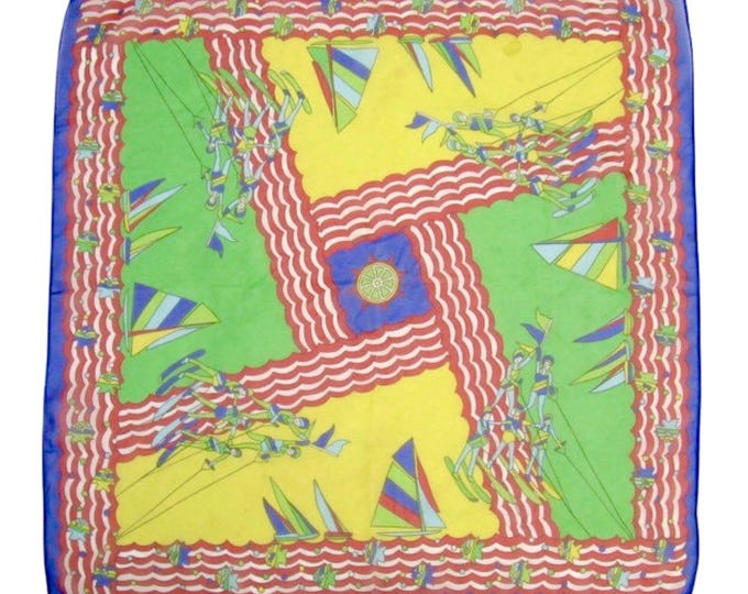 Vintage 1960s Colorful Synchronized Water Skiers Chiffon Scarf