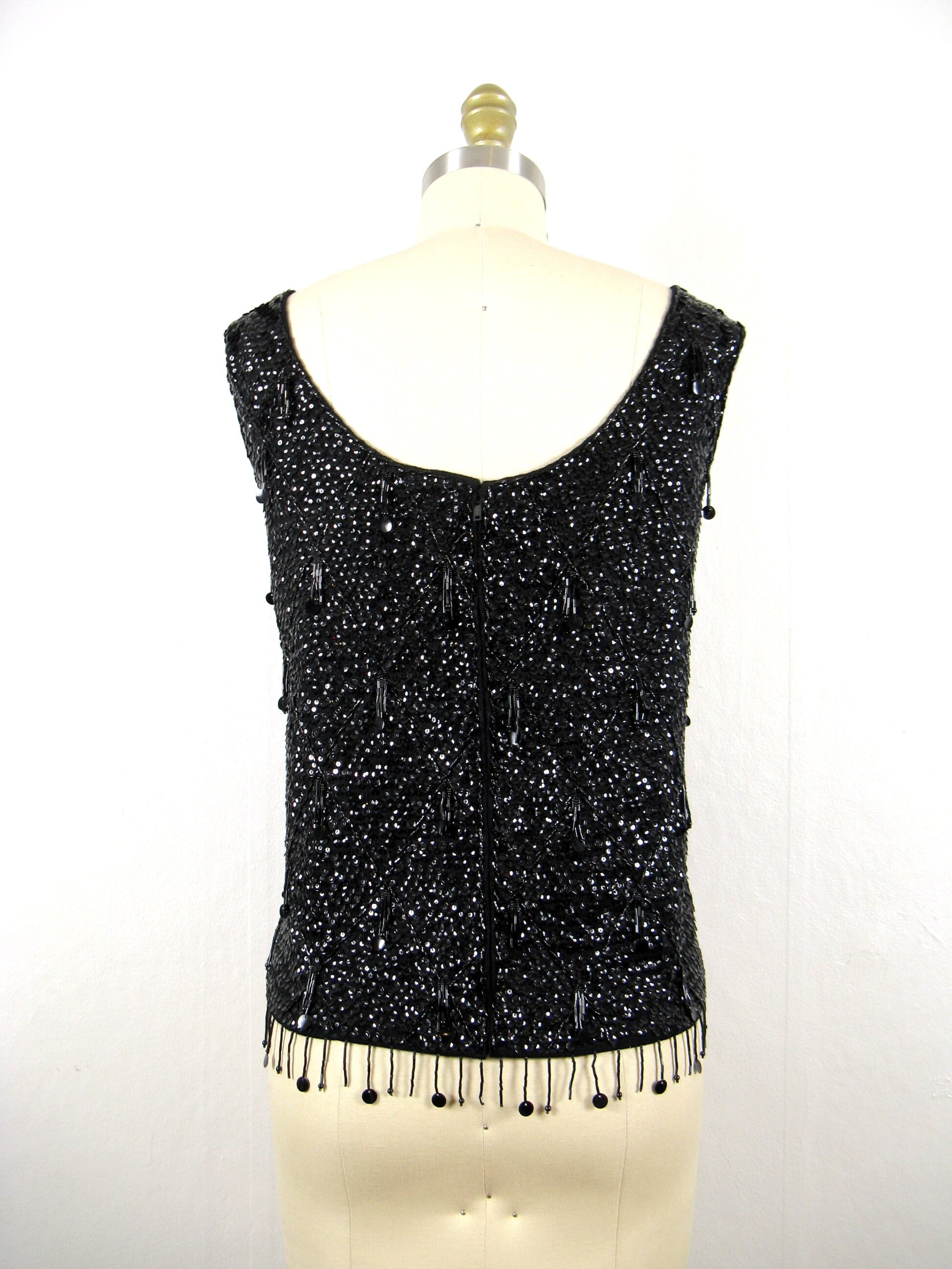Vintage 1960s Black Sequin Knit Shell Top Blouse Size M/L | Etsy