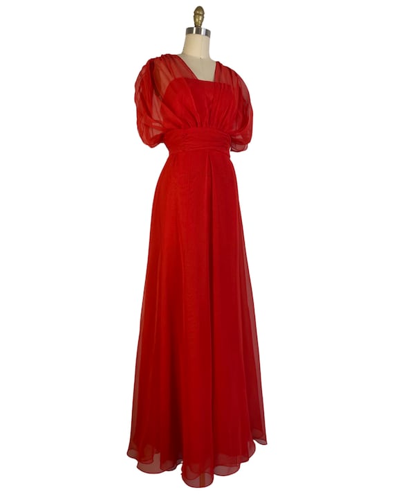 Vintage 1970s NOS Red Chiffon Gown with Grecian S… - image 3