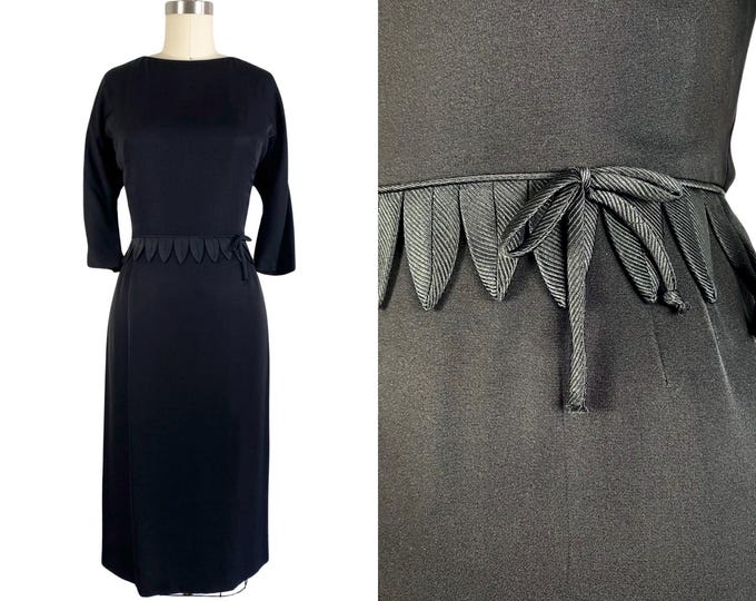 Vintage 1950's Black Silk Cocktail Dress with Beautiful Details | Size M