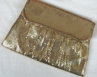 Vintage 1940's Whiting & Davis Clutch 40's Gold Metal Mesh Sparkling Evening Clutch with Comb