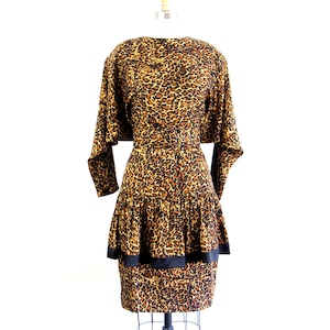 Vintage 1980s Silk Leopard Print Dress with Dolmen Sleeves Size M/L image 3