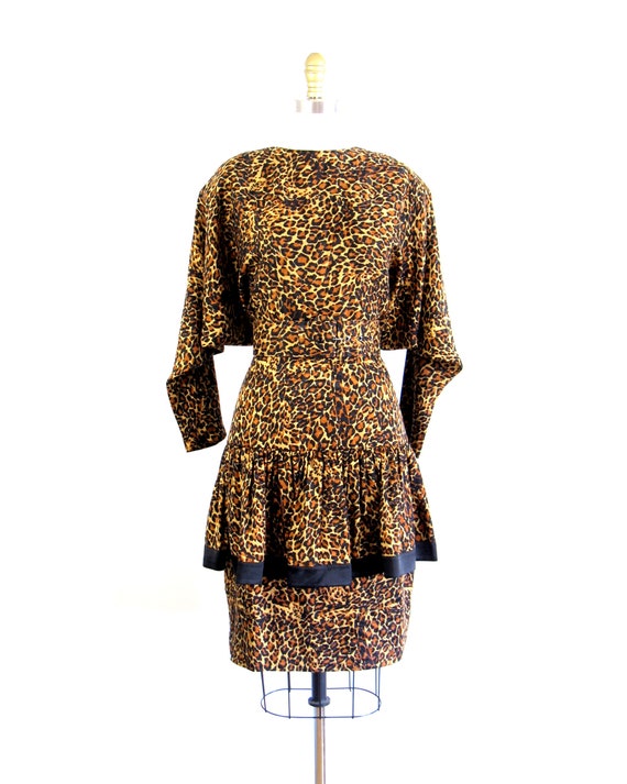 Vintage 1980s Silk Leopard Print Dress with Dolme… - image 3