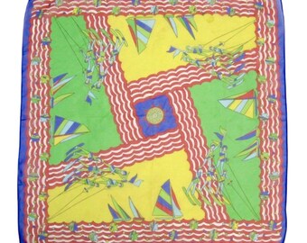 Vintage 1960s Colorful Synchronized Water Skiers Chiffon Scarf