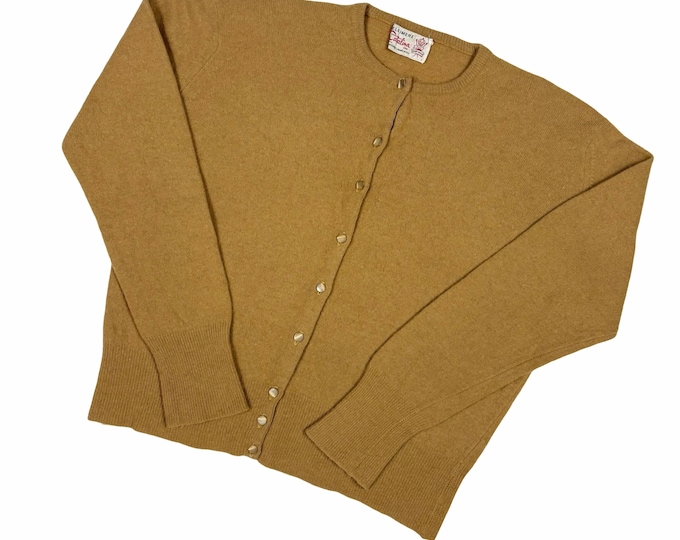 Vintage 1950's Mustard Beige Wool Cardigan Sweater by Catalina | Size S/M