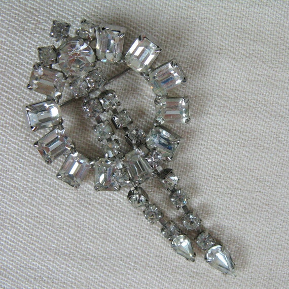 Vintage 1950s Brooch 50s Clear Rhinestone Brooch … - image 1