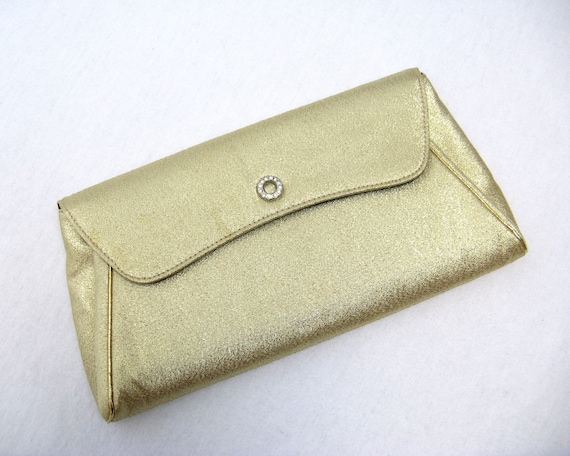 Vintage 1950s Gold Lame Evening Clutch 50s Metall… - image 1