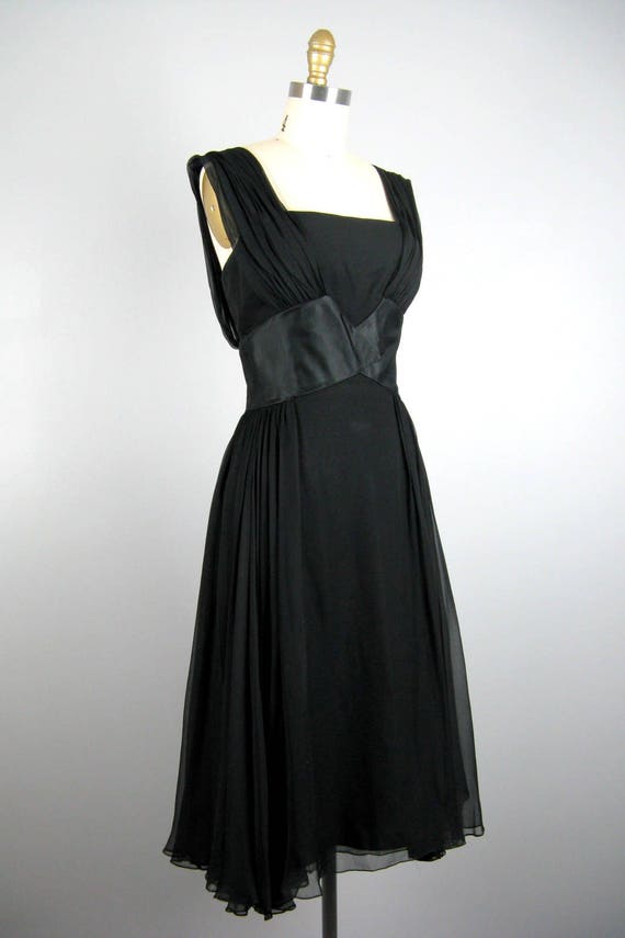 Vintage 1950s Black Silk Chiffon Dress 50s Glamor… - image 5