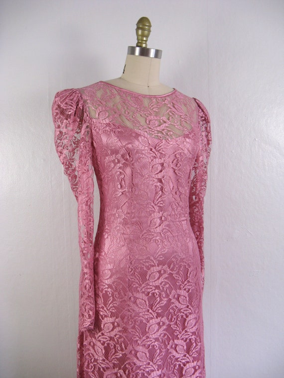 Vintage 1980s Ethereal Pink Lace and Satin Dress … - image 5