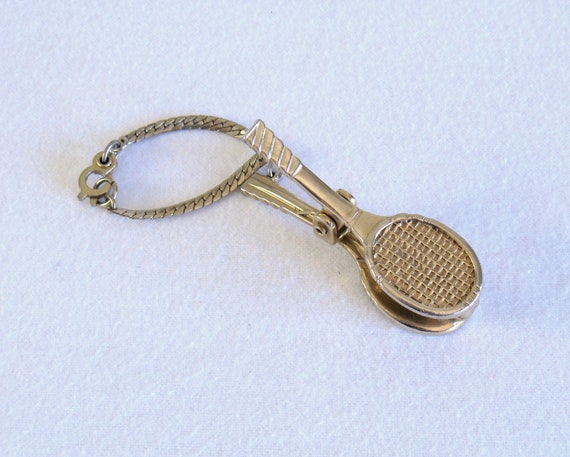 Vintage 1960s Gold Metal Tennis Racket Glove Clip - image 2