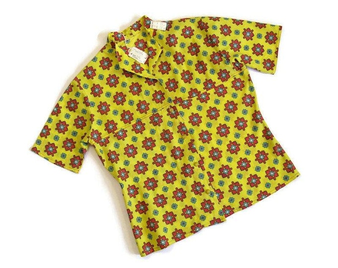 Vintage 1960s NOS Yellow Cotton Print Blouse Size M/L