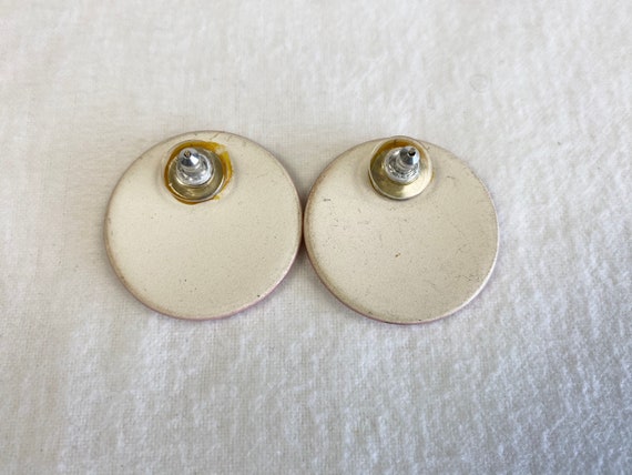 Vintage 1980's Pink Ceramic Disc Earrings with Fl… - image 2