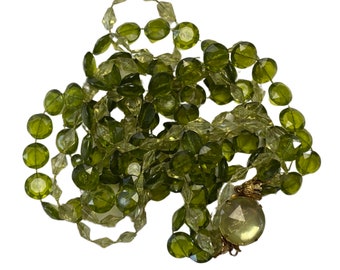 Vintage 1960's Olive Green Multi Strand Plastic Bead Necklace