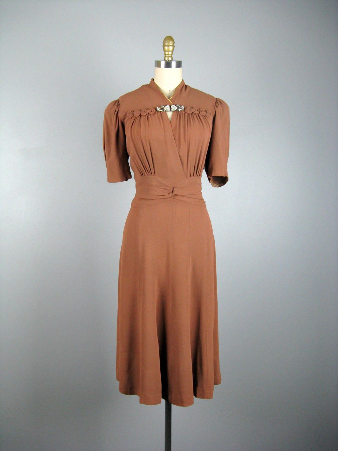 Vintage 1940s Dress 40's Milk Chocolate Brown Rayon Dress Etsy