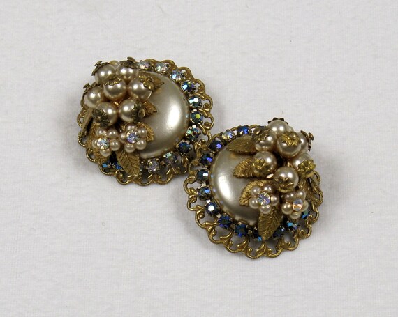 Vintage 1950s Miriam Haskell Cluster Clip Earrings