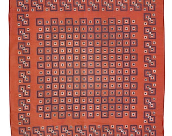 Vintage 1960s RWB Geometric Print Sheer Chiffon Square Head Scarf