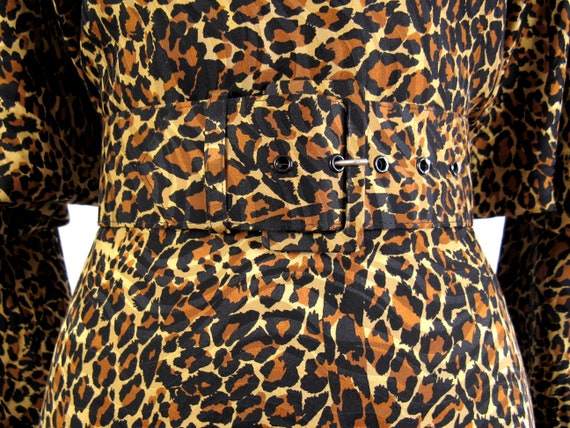 Vintage 1980s Silk Leopard Print Dress with Dolme… - image 7