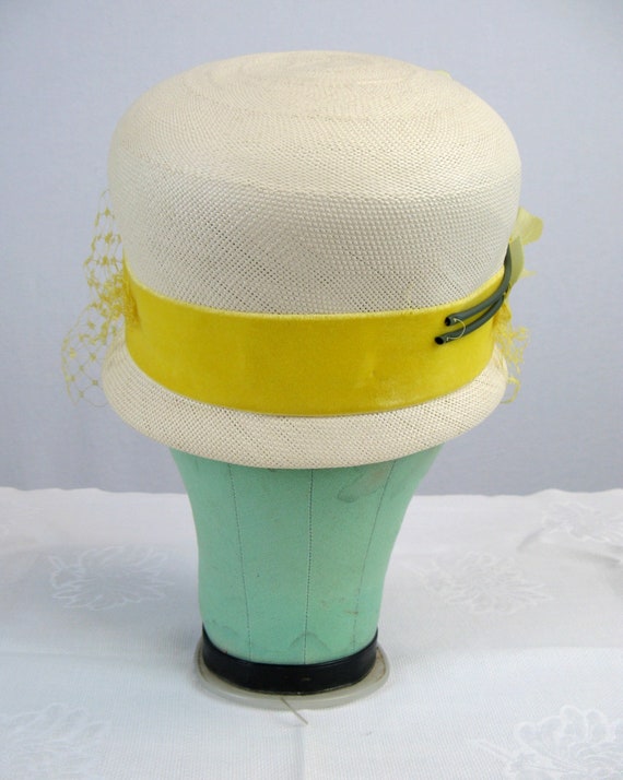 Vintage 1960s Yellow Silk Flower Hat 60s Hat with… - image 4