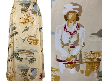 タルボット製、1990年代ヴィンテージのレーヨンスカート（20年代～30年代風プリント）｜サイズM