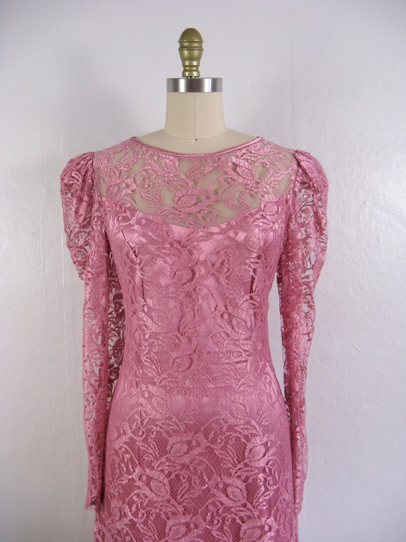 Vintage 1980s Ethereal Pink Lace and Satin Dress … - image 4