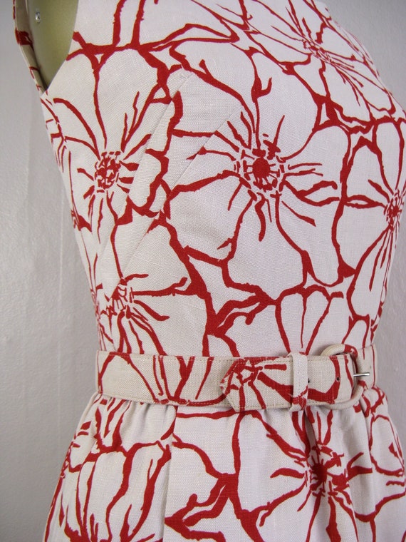 Vintage 1960s Red and White Floral Dress with Mat… - image 6