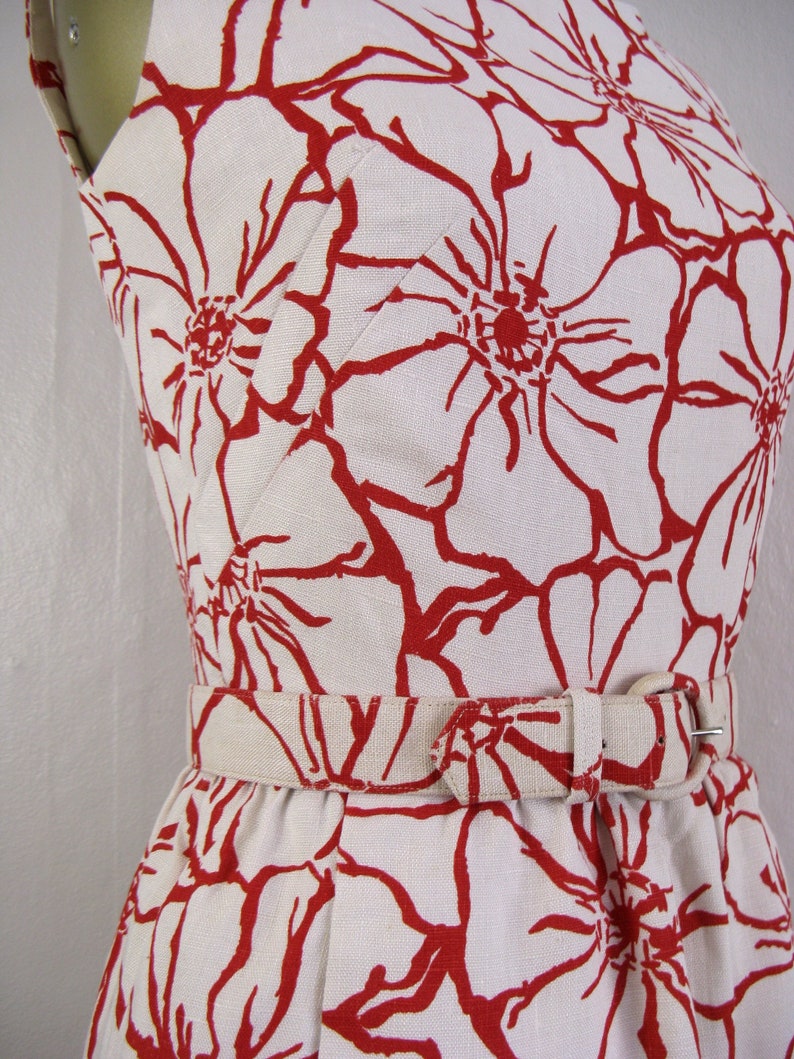 Vintage 1960s Red and White Floral Dress with Matching Shawl by I. MAGNIN Size S image 6