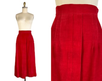 Vintage 1950s True Red Cotton Corduroy Skirt Size S