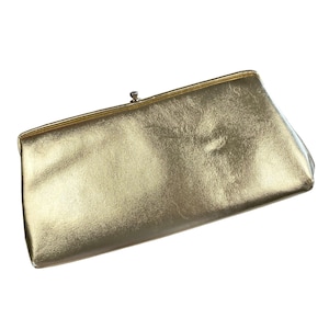 Vintage 1950s Gold Vinyl Clutch 50s Shiny Metallic Gold Evening Bag
