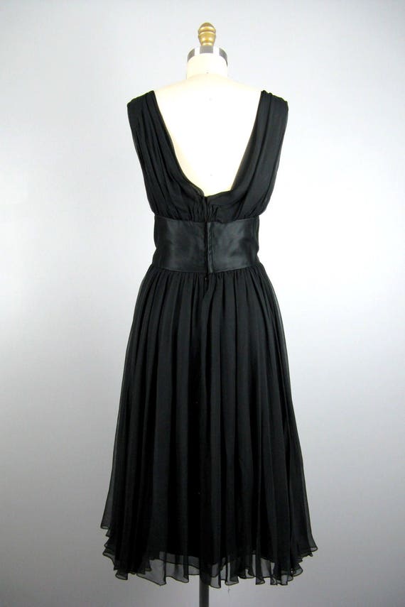 Vintage 1950s Black Silk Chiffon Dress 50s Glamor… - image 7