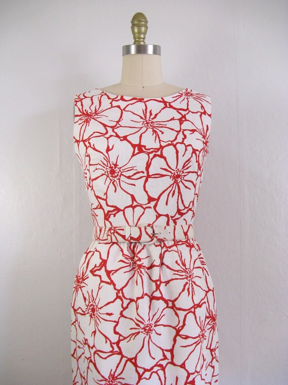 Vintage 1960s Red and White Floral Dress with Mat… - image 4