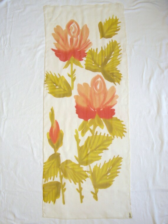 Vintage 1960s Sheer Silk Painted Print Floral Nec… - image 3