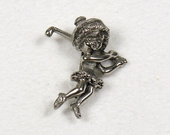Vintage Novelty Golfing Girl Brooch in Silver Metal