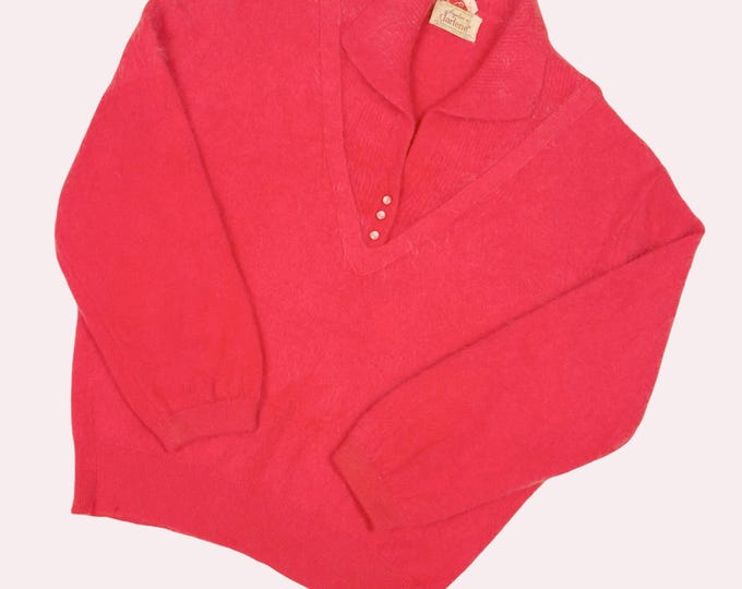 Vintage 1960's Hot Pink Angora Rabbit Hair Wool Sweater by Darlene | Size M