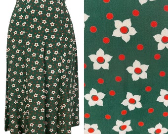 Vintage 1930s/1940s Green Red and White Flowered Rayon Skirt | Size S