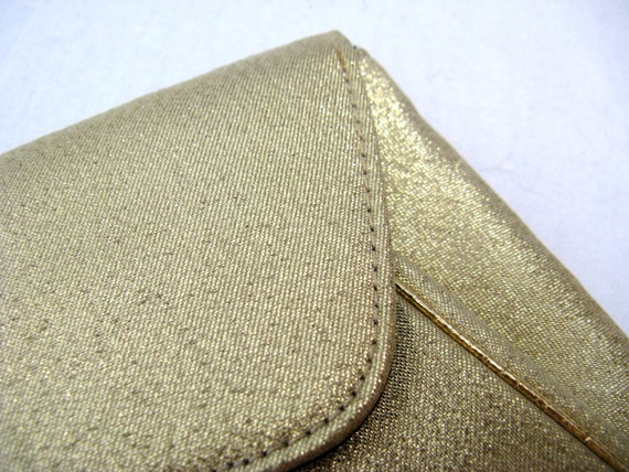 Vintage 1950s Gold Lame Evening Clutch 50s Metall… - image 4