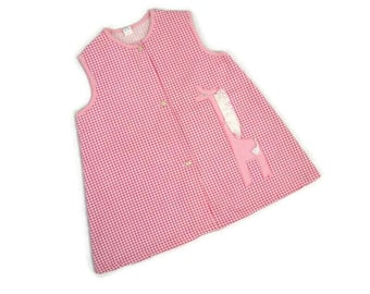 Vintage 1960s Girls Pink Gingham Giraffe Trapeze Dress Size 4/5
