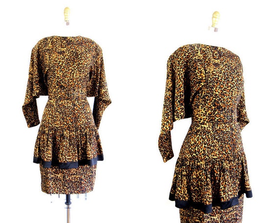 Vintage 1980s Silk Leopard Print Dress with Dolme… - image 2
