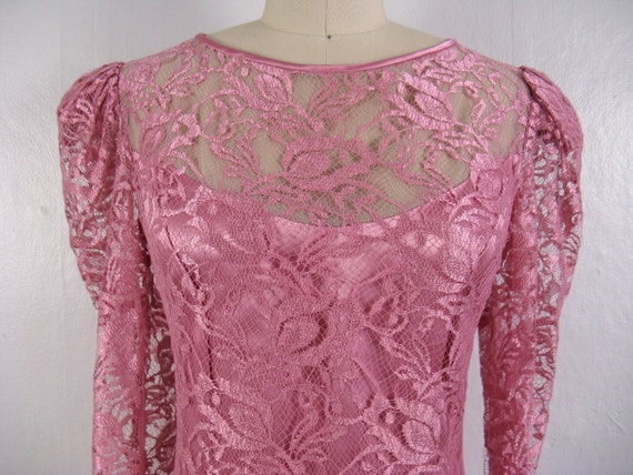 Vintage 1980s Ethereal Pink Lace and Satin Dress … - image 6