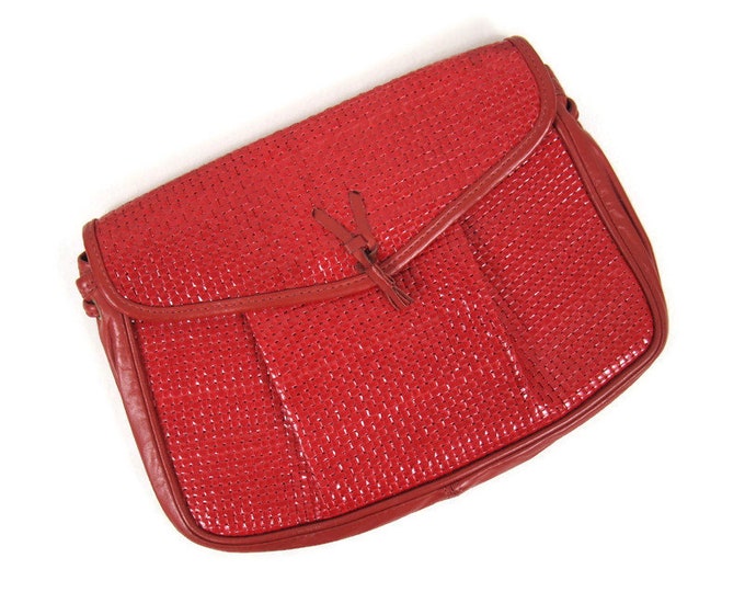 Vintage 1980s Red Woven Purse with Long Strap by Ginnie Johansen Designs