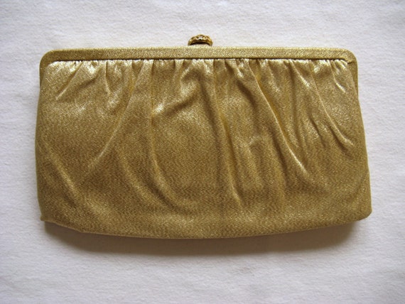 Vintage 1950s Bright Gold Lame Metallic Clutch - image 2