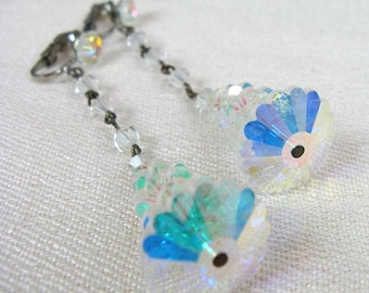 Vintage 1950s 1960s Sparkling Dangle Earrings 50s 60s Aurora Borealis Crystal Beaded Drop Earrings