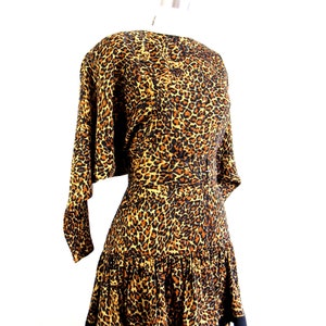 Vintage 1980s Silk Leopard Print Dress with Dolmen Sleeves Size M/L image 5