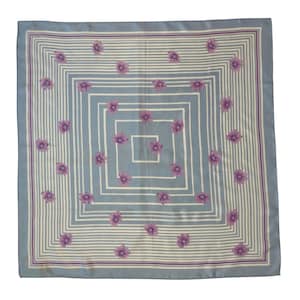 Vintage 1960s Kopftuch aus Acetat, Blau, Weiß, Lila geblümtes Quadrat