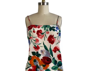 Vintage 1990s Vibrant Floral Silk Strappy Blouse | Size M
