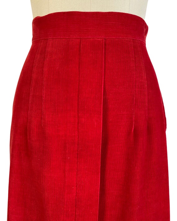 Vintage 1950s True Red Cotton Corduroy Skirt Size… - image 3